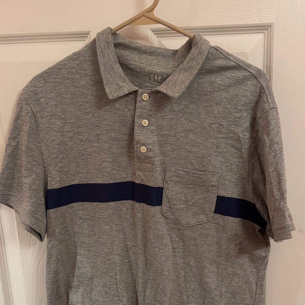 GAP Men's Heather Gray Polo with Navy Accent